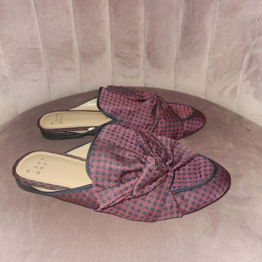 Women's Natalee Bow Backless Mules - A New Day Red/Blue Size 6.5